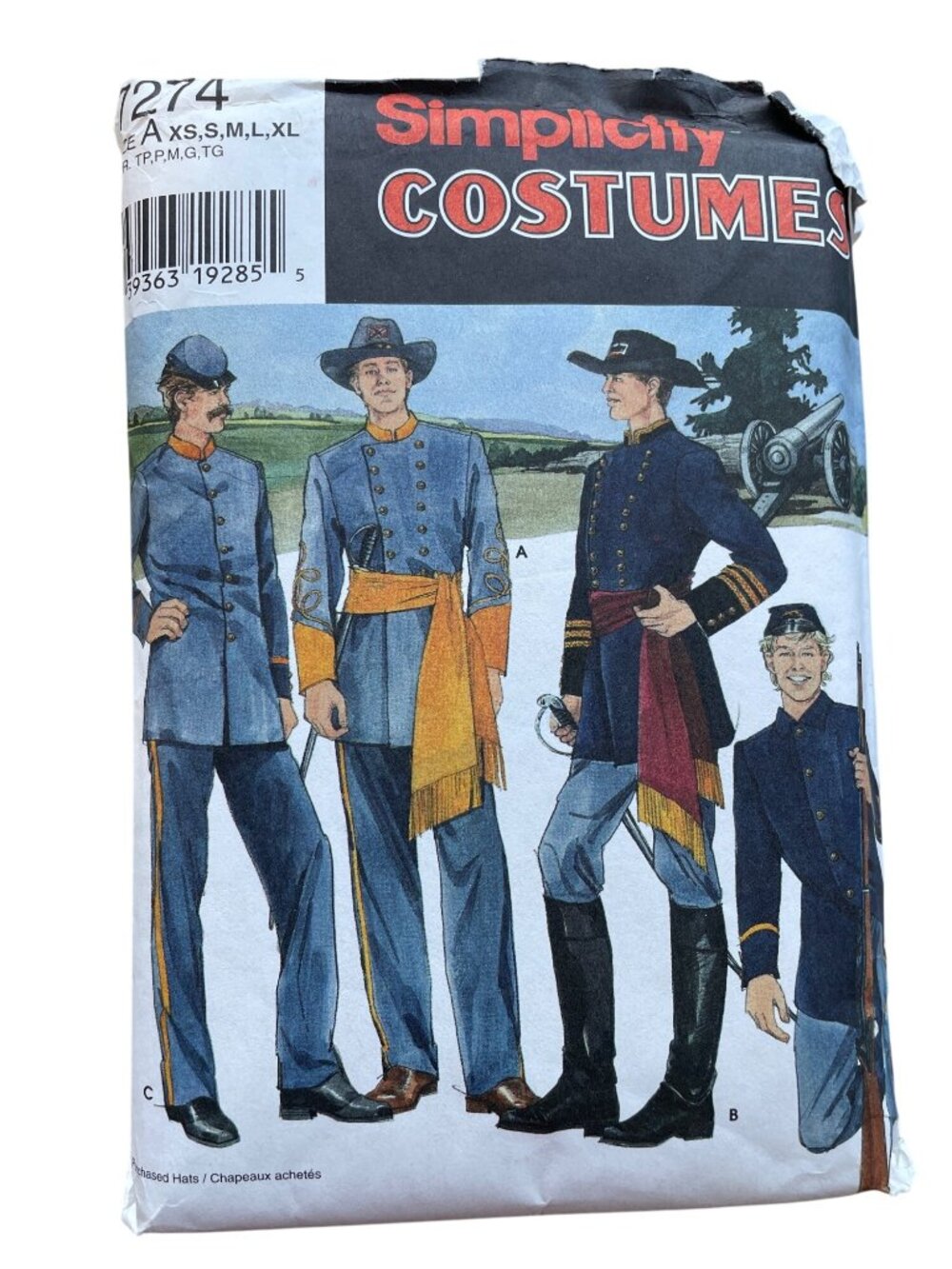 90s Simplicity 7274 Civil War Costume Pattern XS-XL Confederate Union CUT